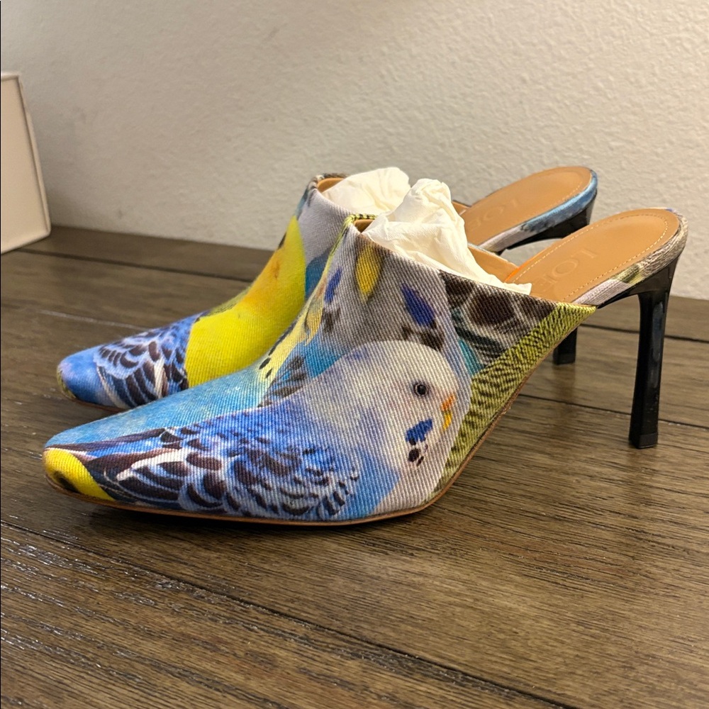 NIB [Loewe] Bird Printed Fabric Slip-On Heel Sandal Mules Women’s EU 36 / US 6 - Picture 4 of 13